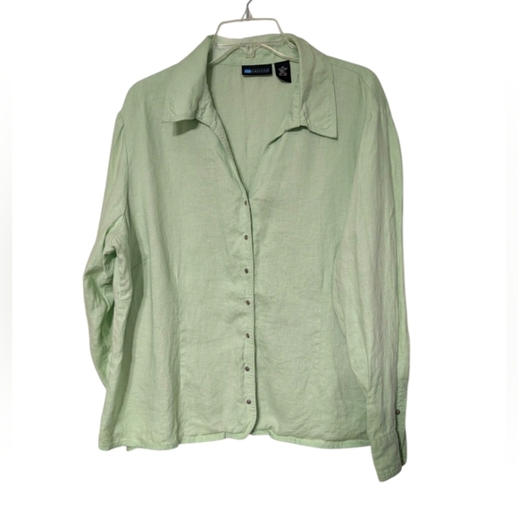 Relativity Pistachio Light Green 100% Linen Snap Button Down Shirt Size 2X - Picture 1 of 7